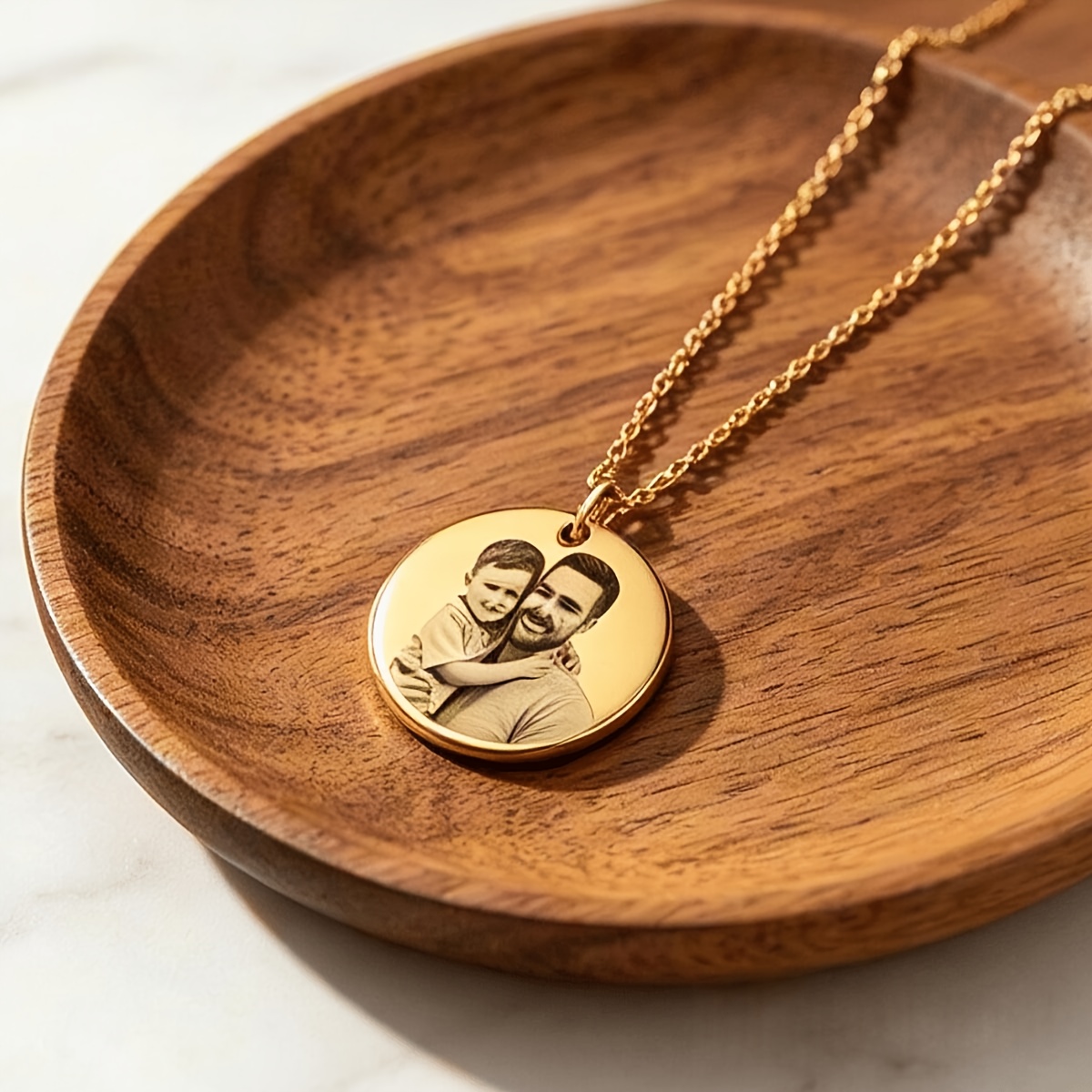 Personalized Custom Round Pendant Necklace in Stainless Steel